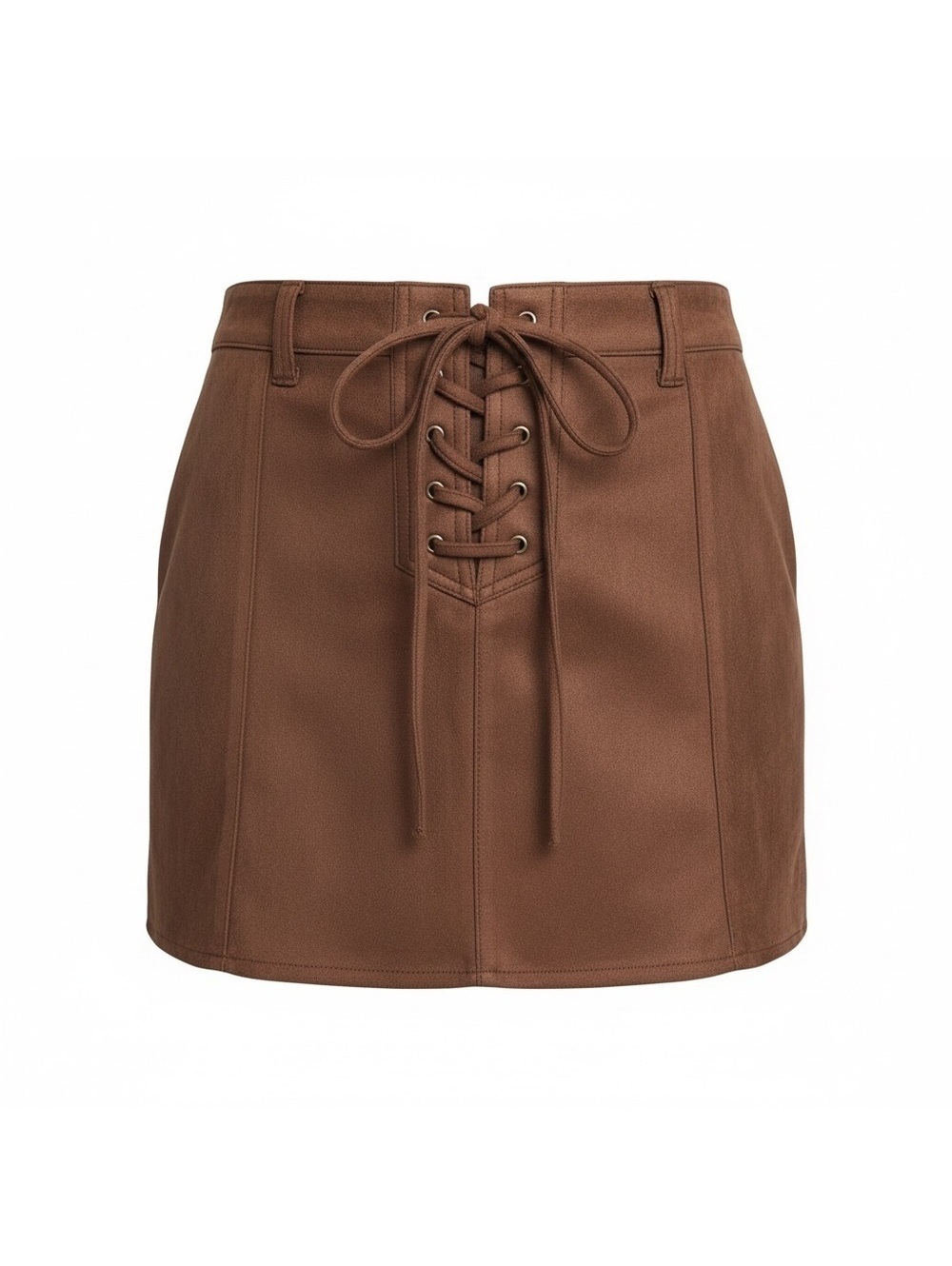 Melrose Women’s XS Brown Faux Suede Lace-Up Mini Skirt Western Boho NWT